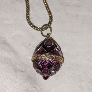Sarah Coventry Faberge Style Purple Egg Necklace